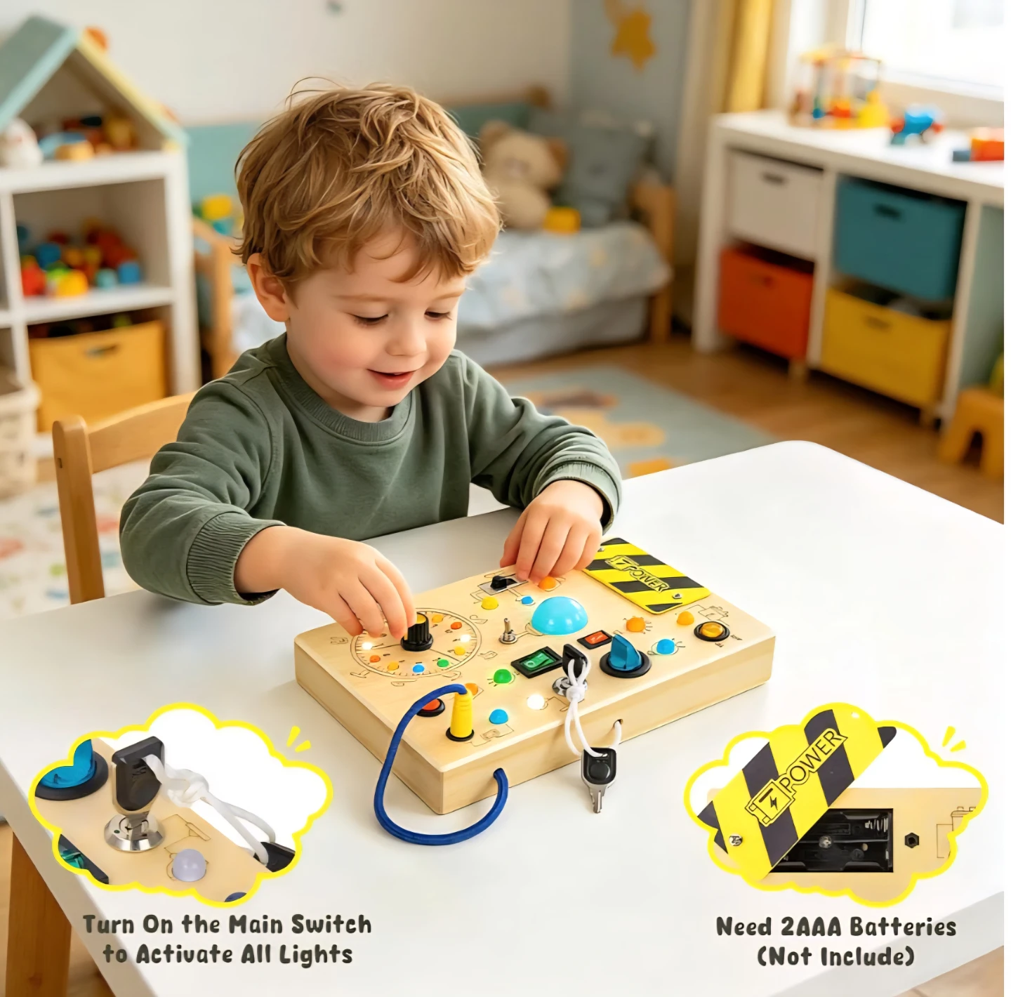 Busy Board with LED Light, Montessori Toddler Toys - photo 5
