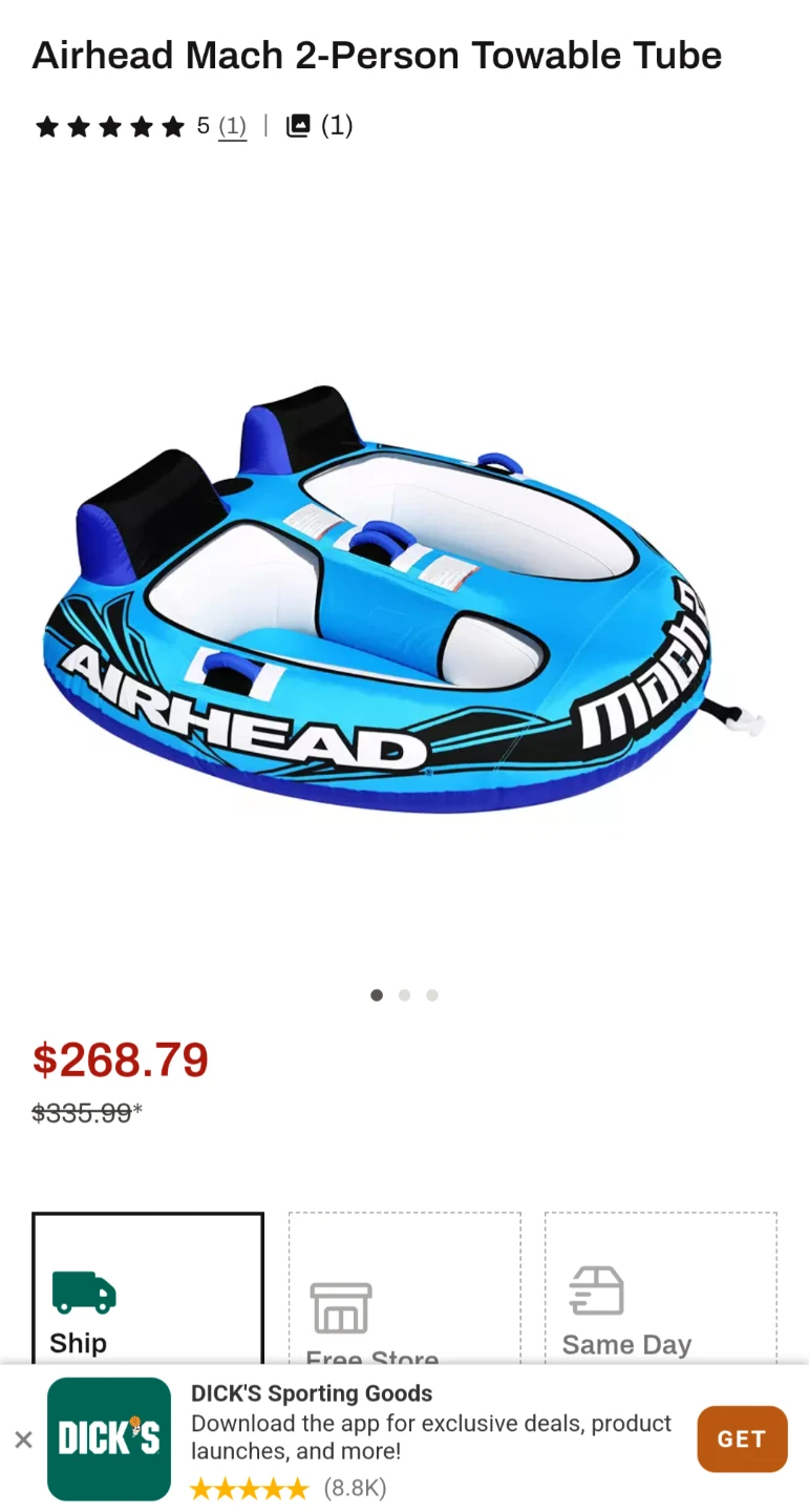 AIRHEAD Mach 2 People Towable Tube with Quick Connect Tow System - photo 2