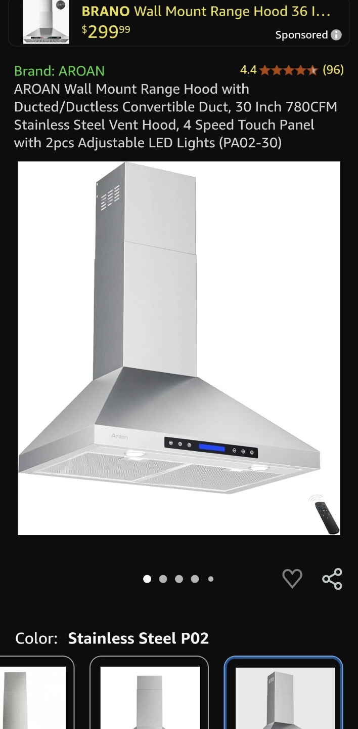 AROAN 30 Inch Stainless Steel Wall Mount Range Hood