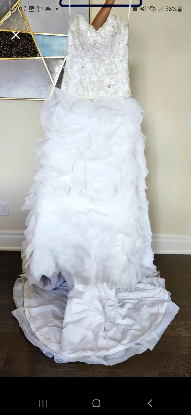 White Strapless Wedding Dress with Beading and Ruffles - photo 5