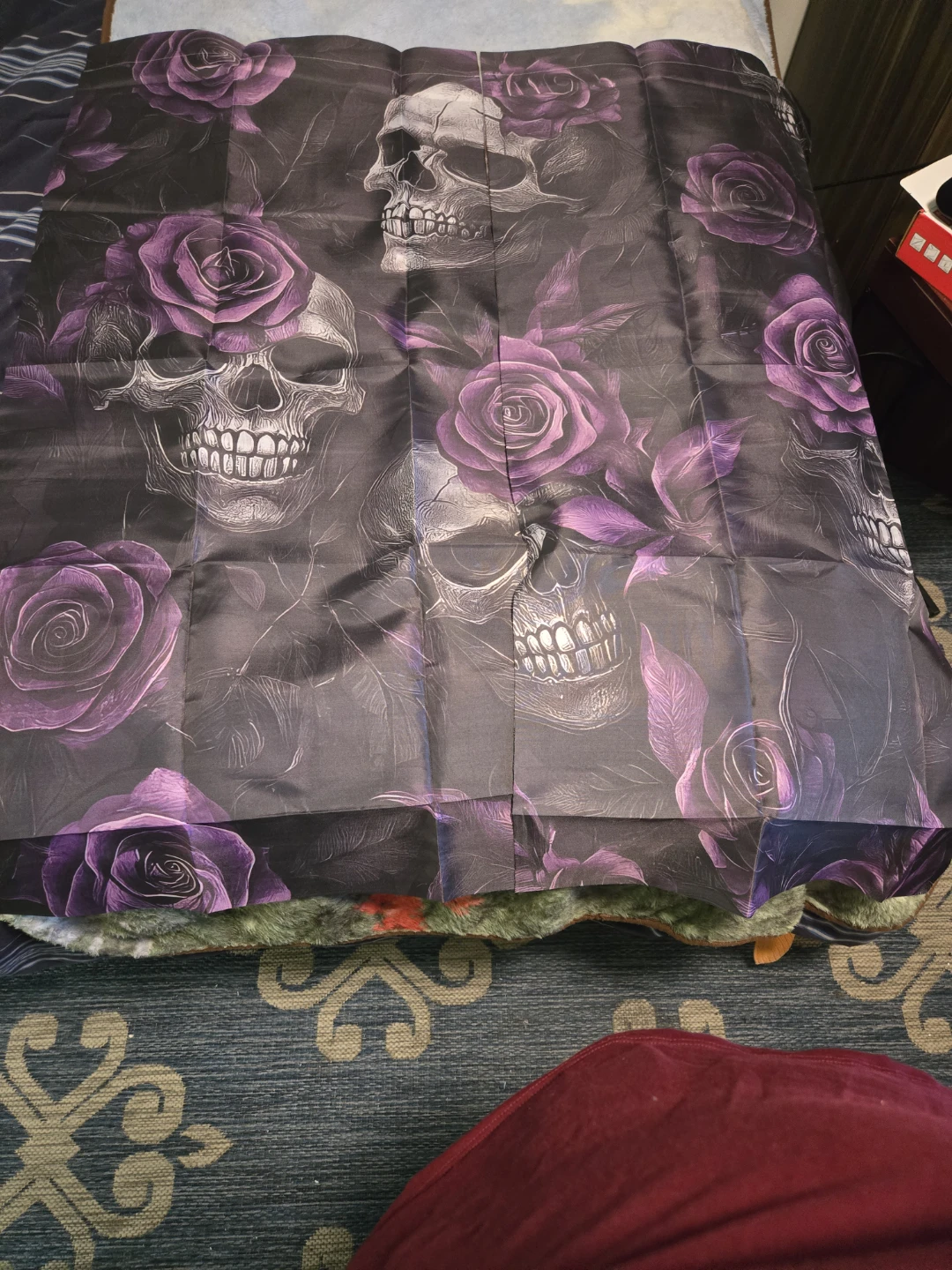 Skull and Roses Print Curtain Panel