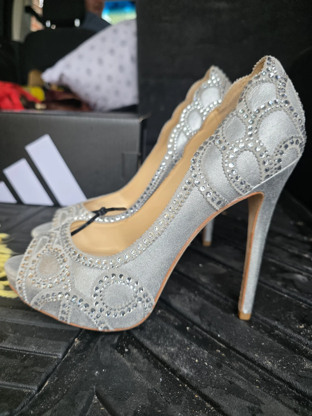 Badgley Mischka Silver Embellished Peep-Toe Heels - photo 2