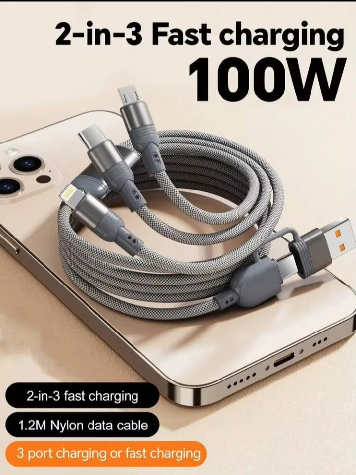 100W 2-in-3 Fast Charging Data Cable - photo 2