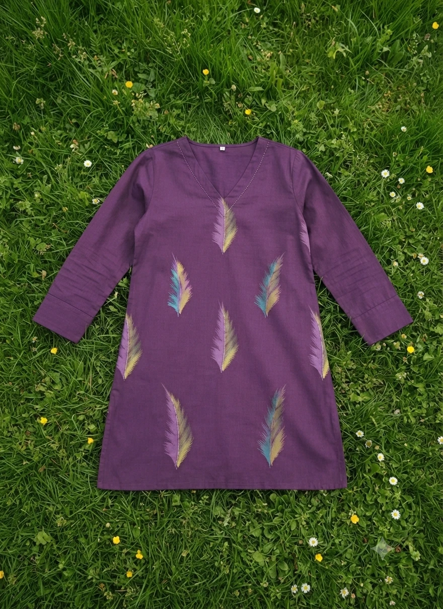 Purple Kurti with Feather Print
