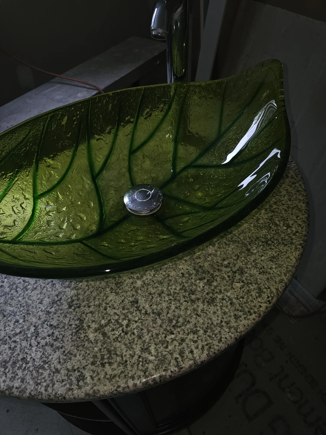 Wooden Vanity with Glass Leaf Sink