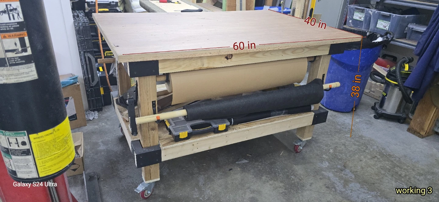 Custom Mobile Workbench with Rolling Paper Dispensers