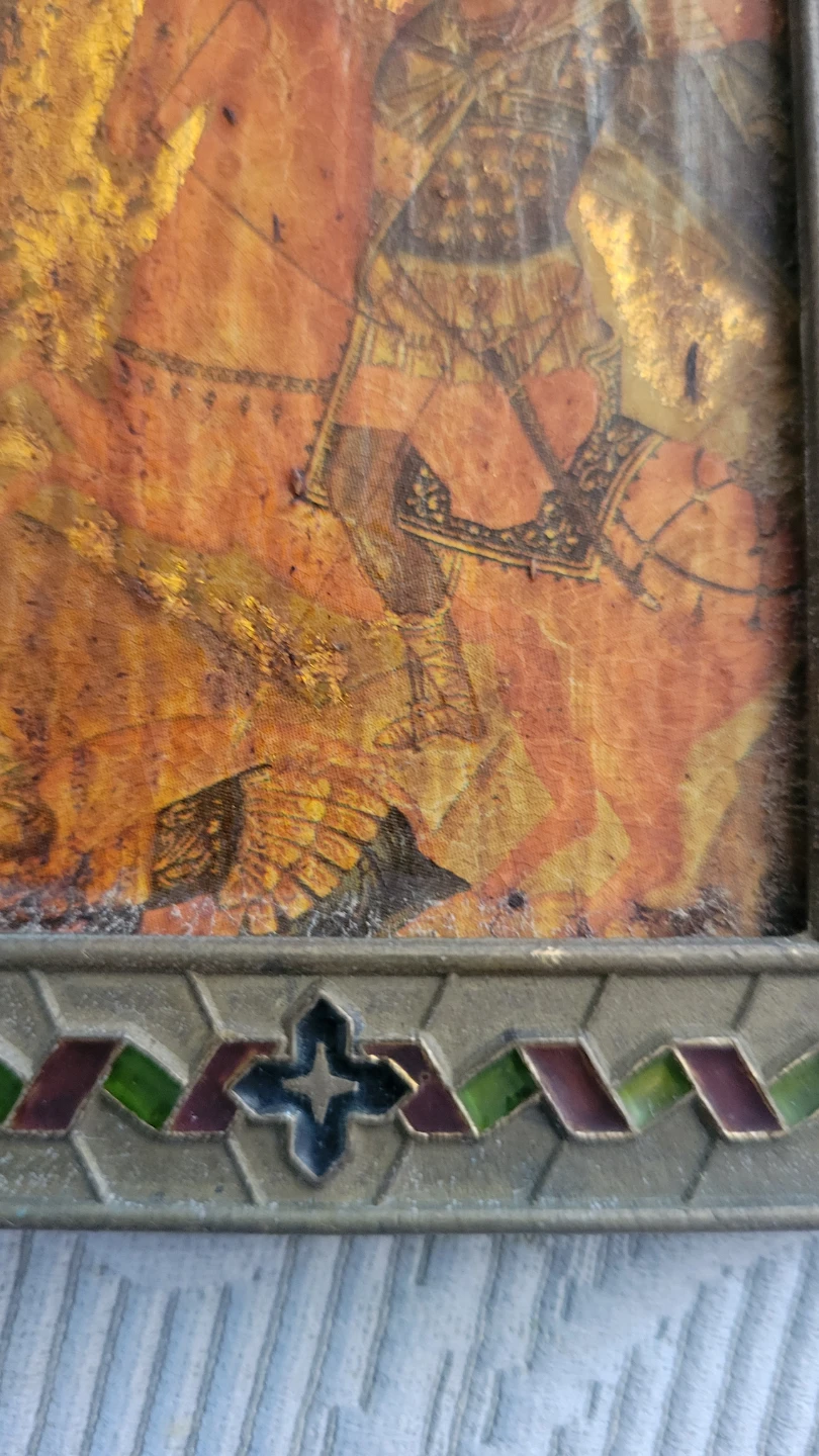 Rare. Greek Saint George and the Dragon Cloisonne Icon Picture - photo 3