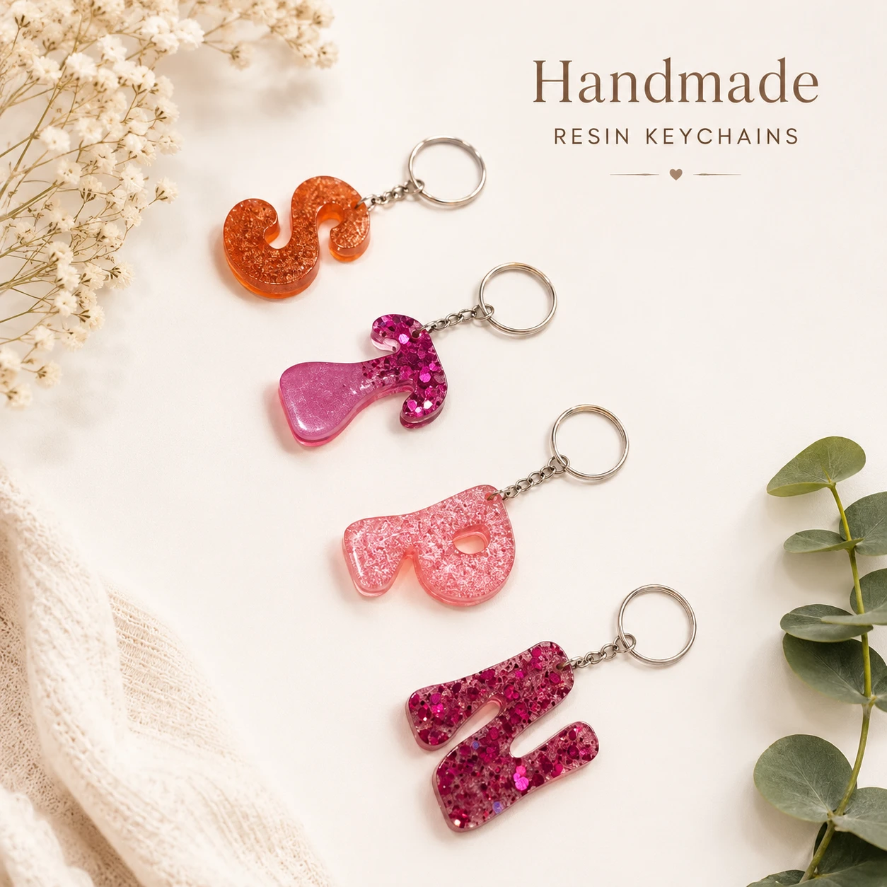 Handmade Resin Letter Keychains