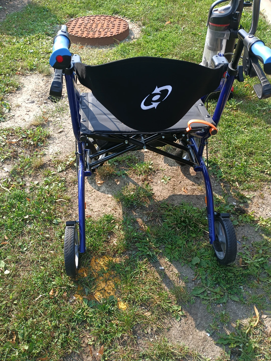 Blue Mobility Walker with Seat and Footrests