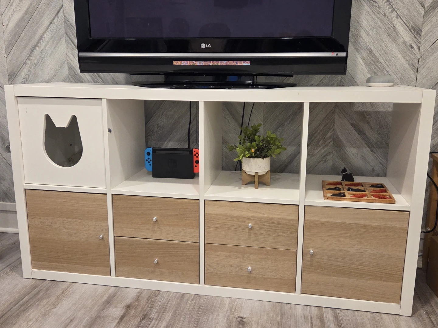 Ikea Kalax White Cube Storage Unit with Cat Door and Drawers - photo 2