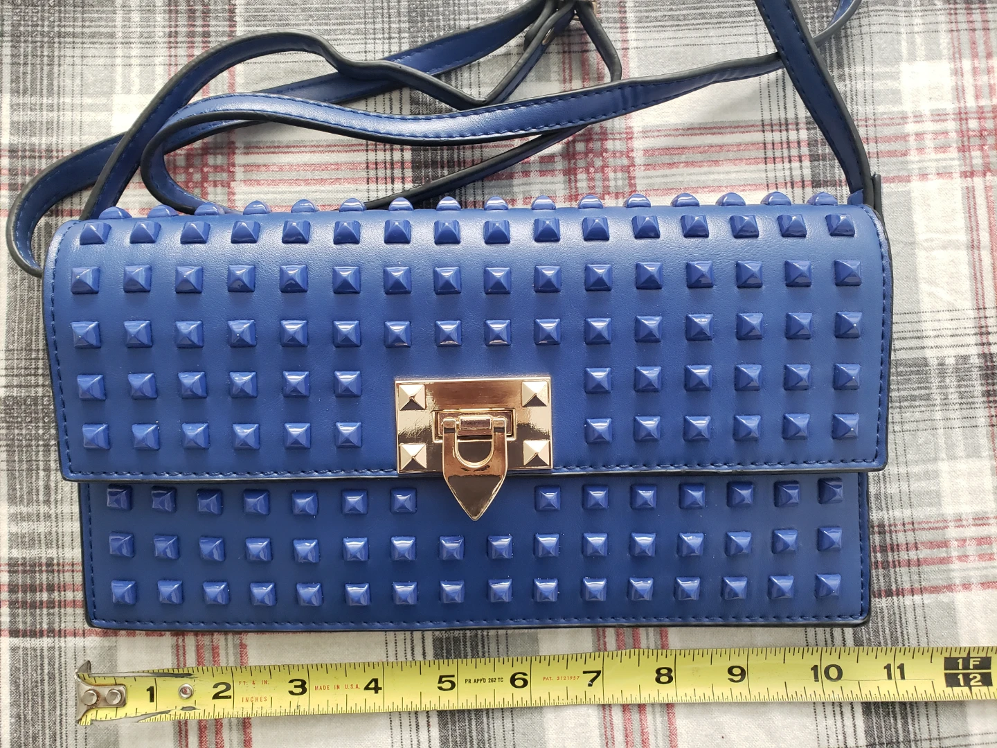 Slimfit Italy Blue studded clutch purse with shoulder strap