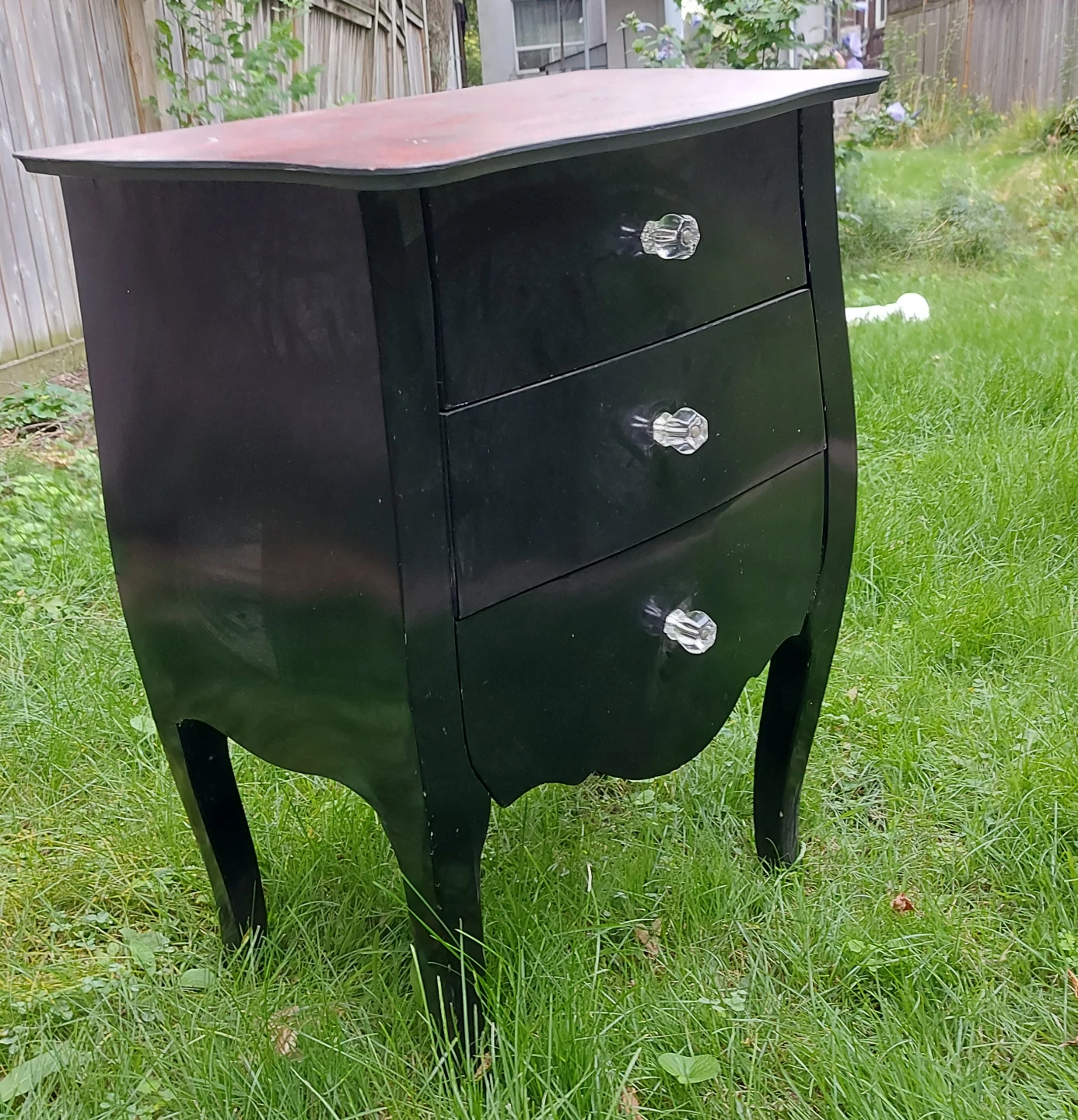 Black 3-Drawer Nightstand with Red Patterned Top - photo 2