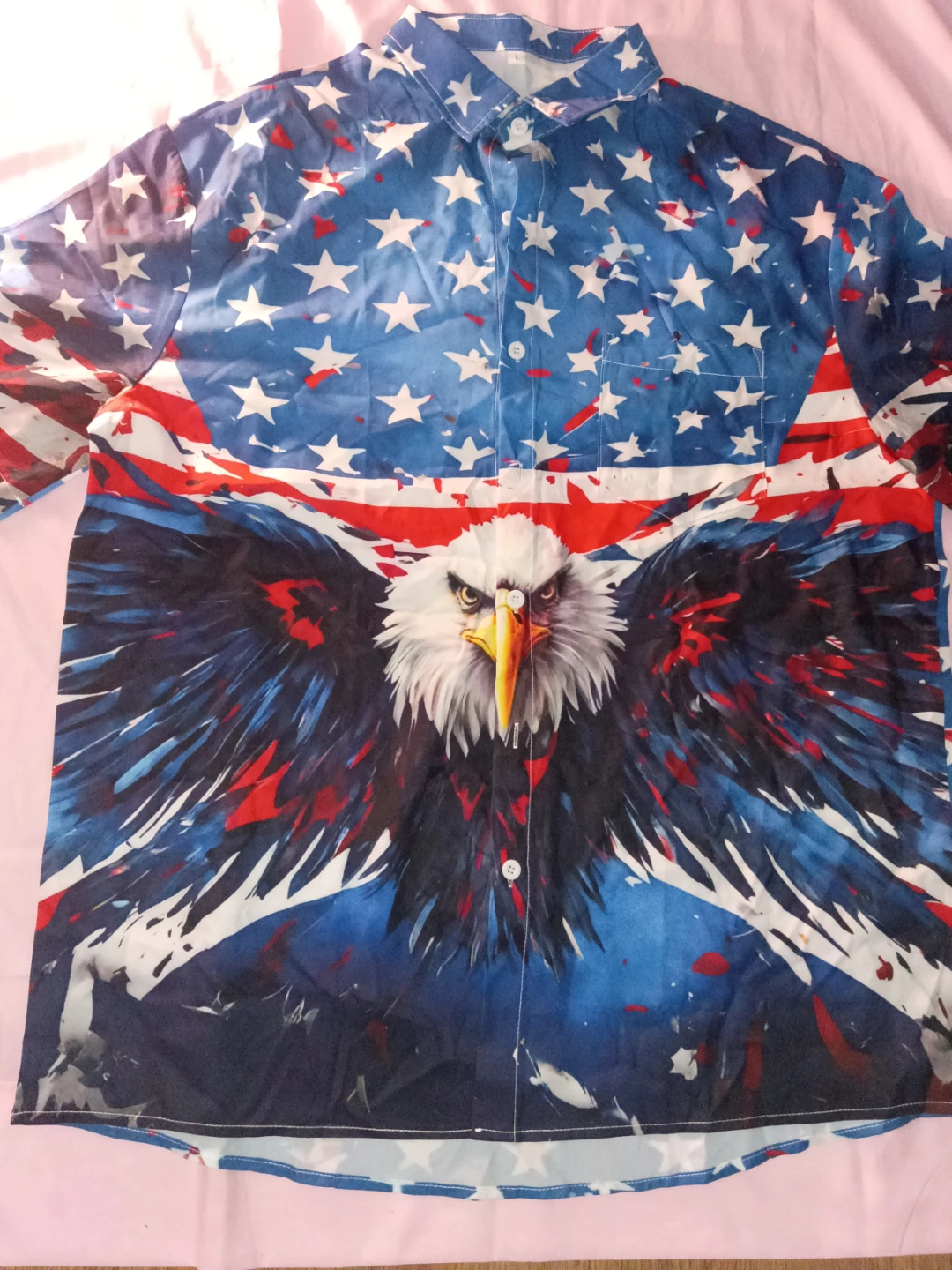 Men's Eagle & USA Flag Print Button-Up Shirt