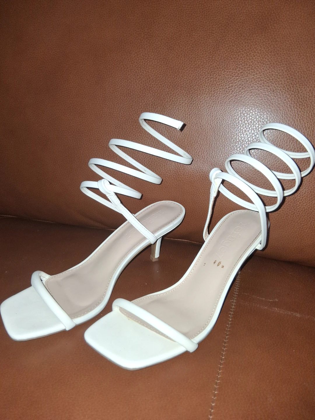 White Ankle Coil Heels Size 7