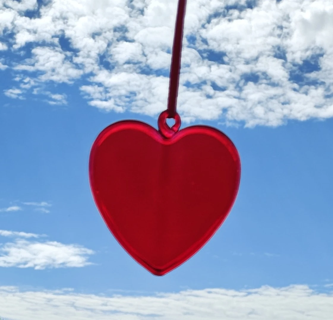 Glass Red Heart Ornament on Red Ribbon