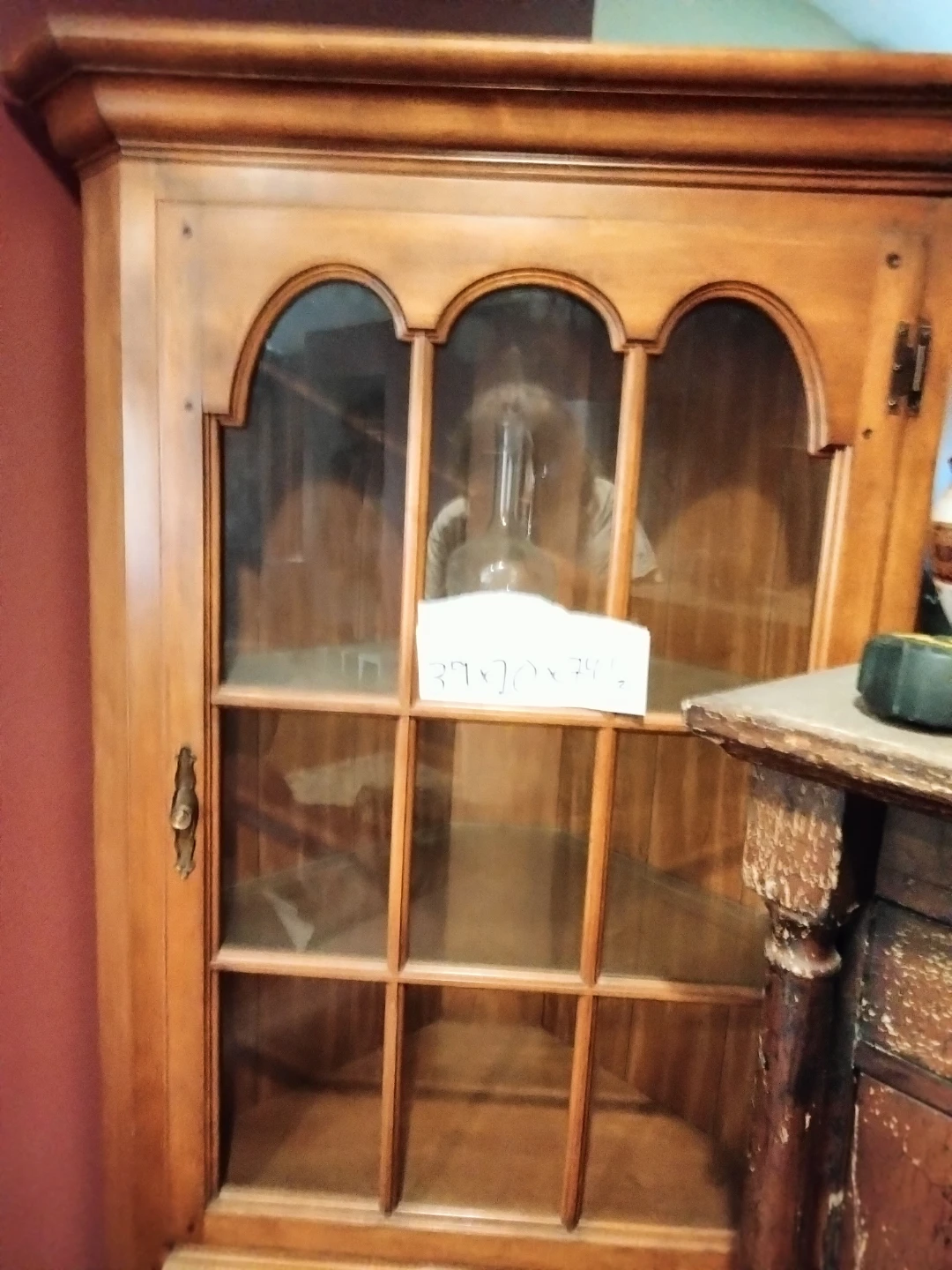 Wooden Corner Cabinet with Glass Doors and Dinnerware Set