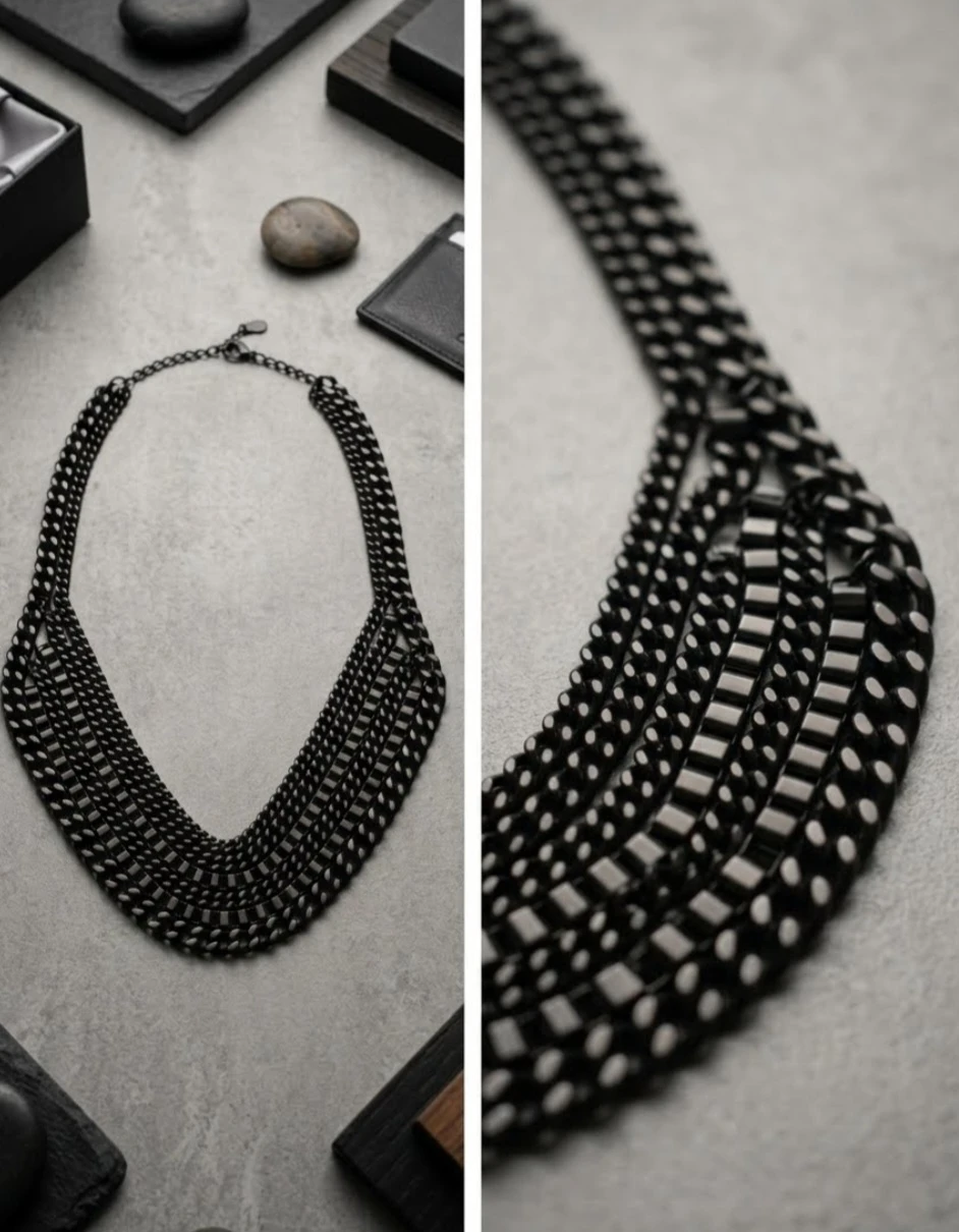 Matte Black Multi-Strand Necklace - photo 2