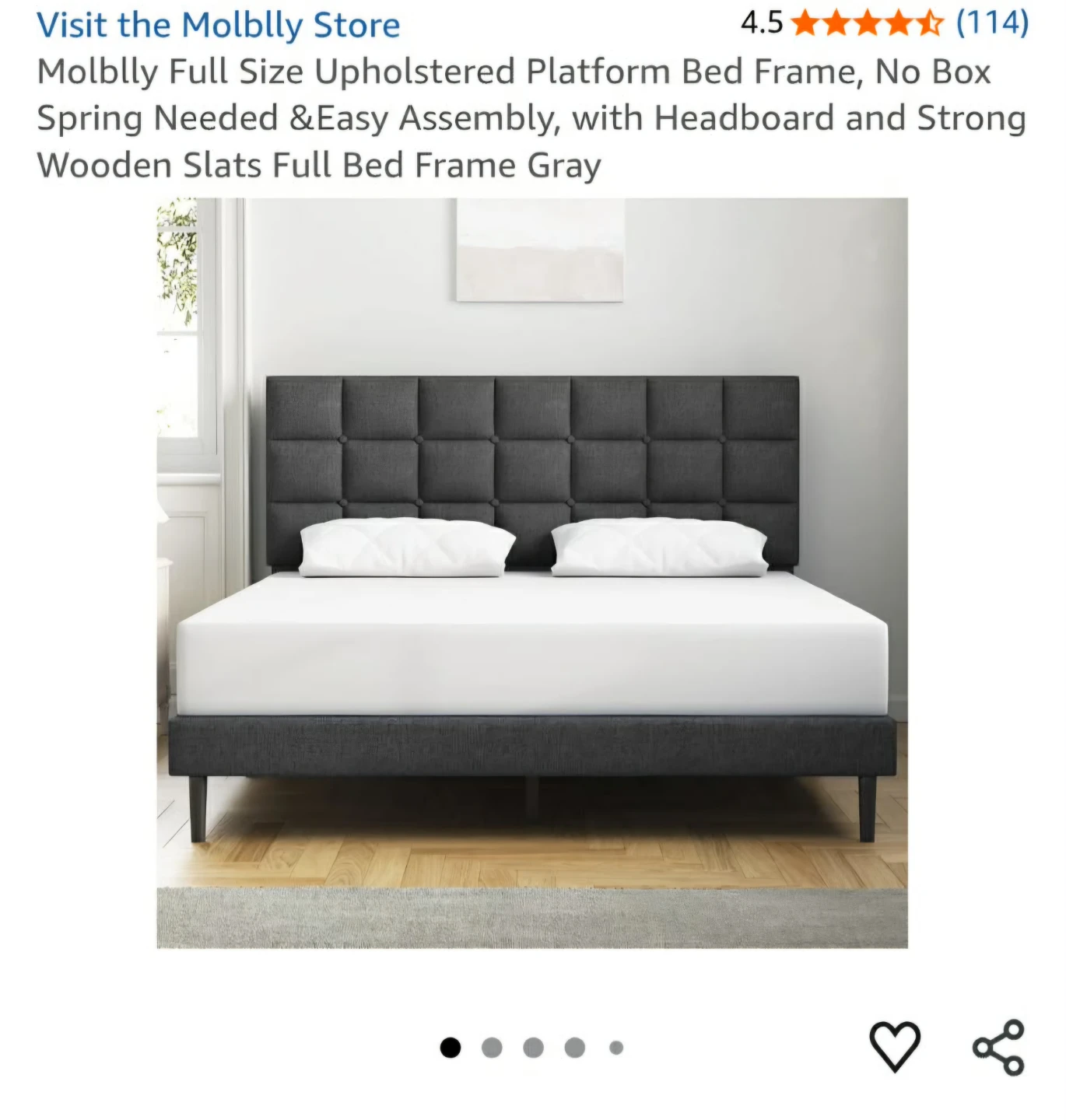 Molblly Full Size Upholstered Platform Bed Frame - Gray