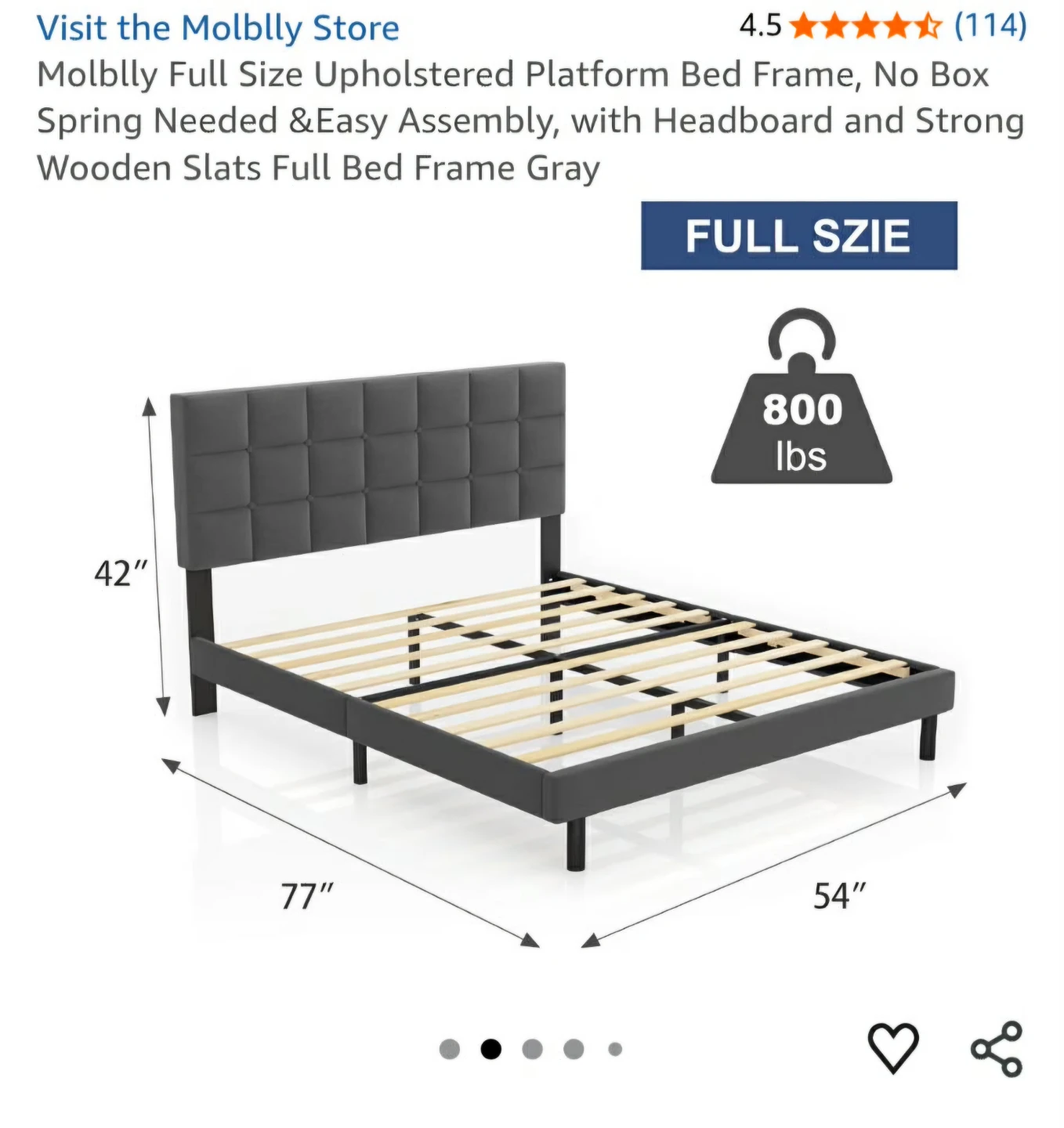 Molblly Full Size Upholstered Platform Bed Frame - Gray - photo 2