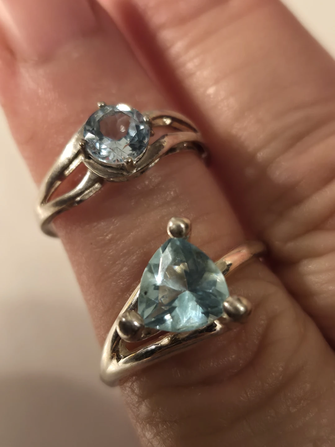 2 Sterling Silver Rings with Blue Stones