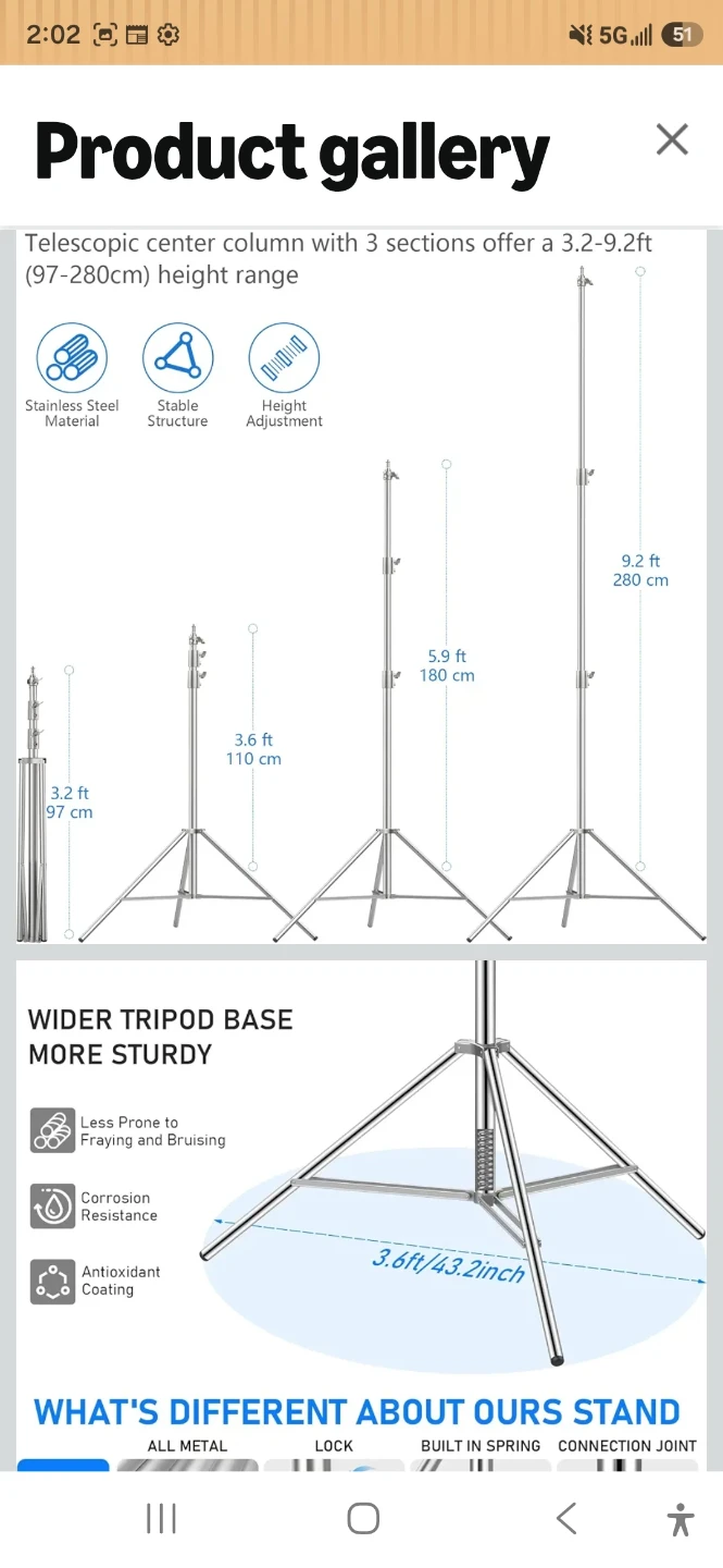 Heavy Duty Stainless Steel Light Stands (2-Pack) - photo 3