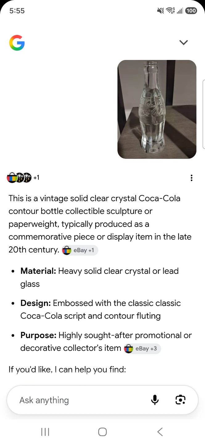 RARE vintage Coca-Cola Crystal Bottle Sculpture - photo 3