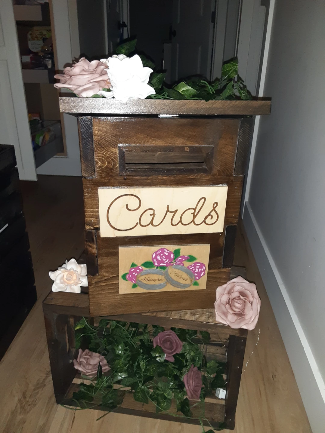 Wooden Cards Box with Floral Decor