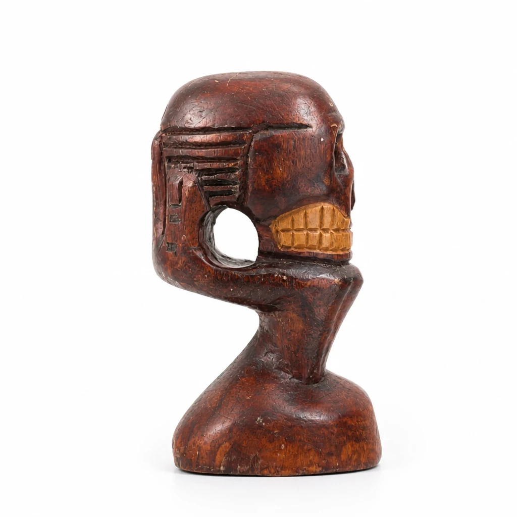 Hand Carved Wooden Skull Figurine - photo 2
