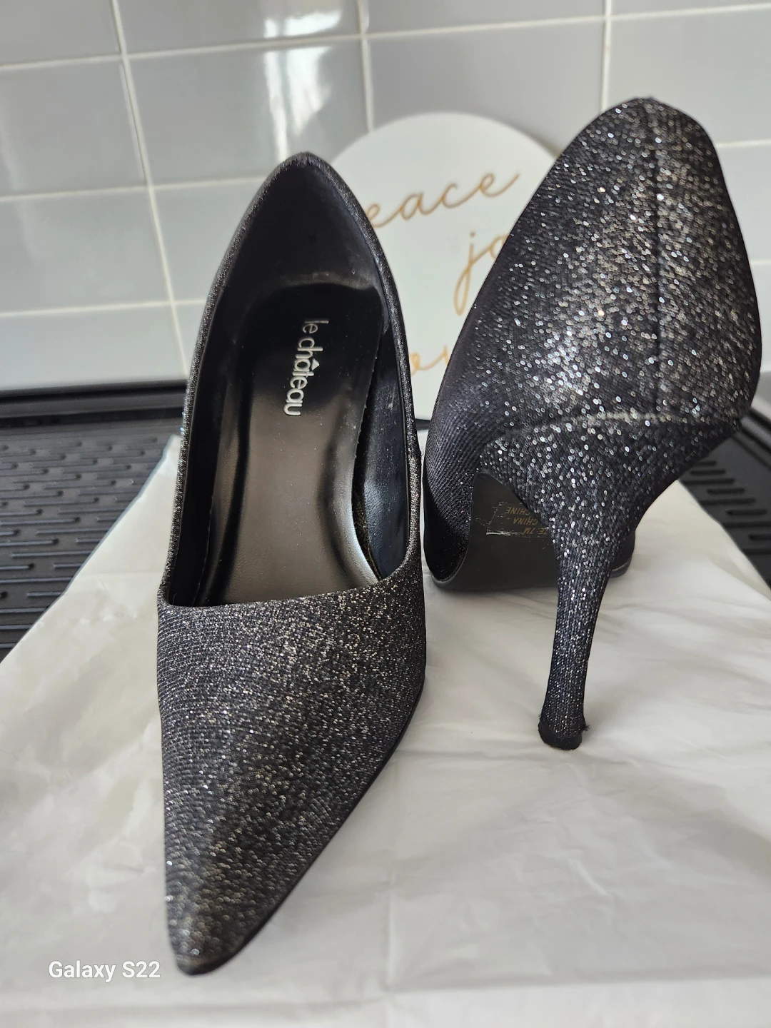 Le Château Black Glitter Heels