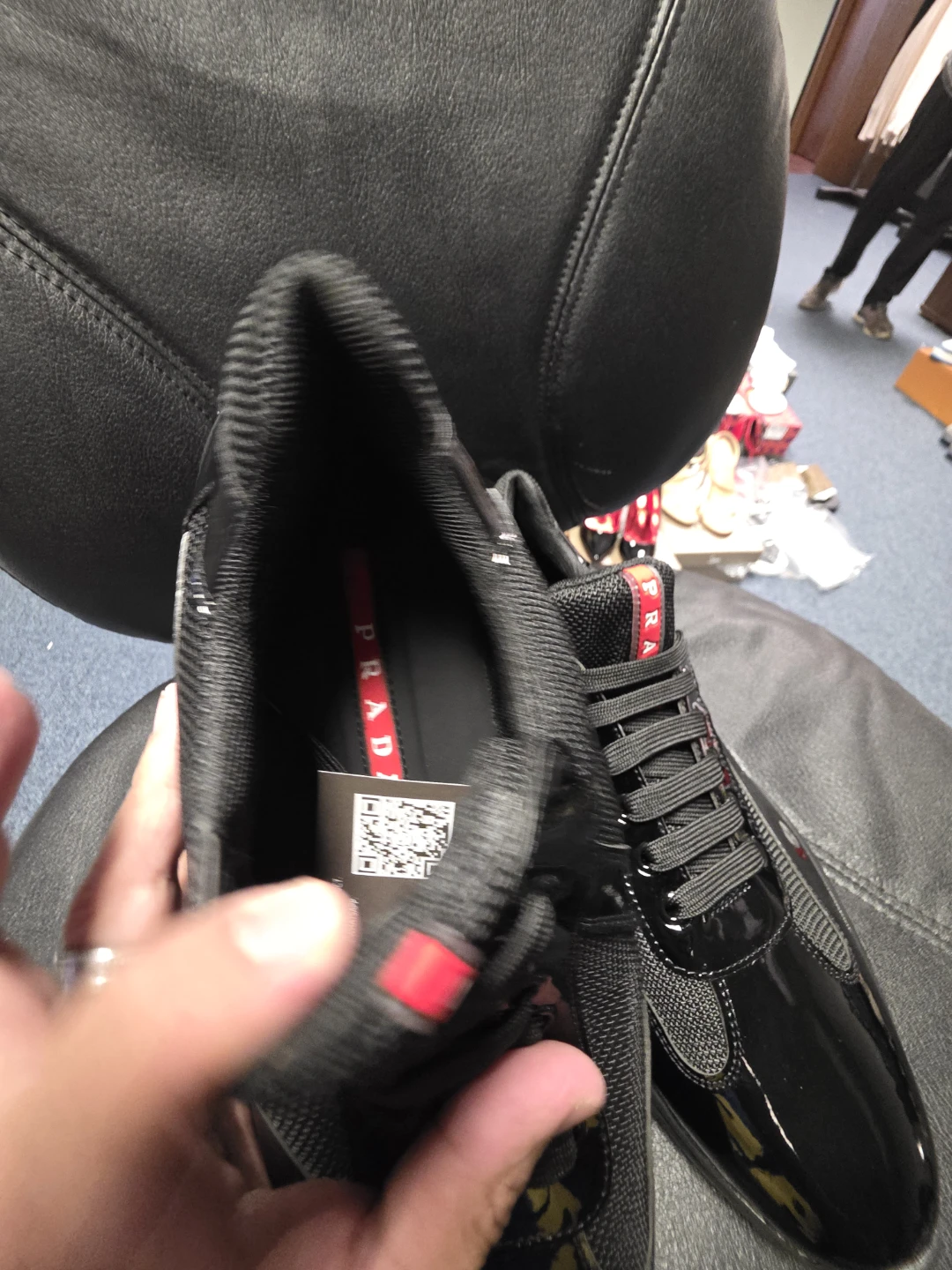 Prada Black Patent Leather & Nylon Sneakers