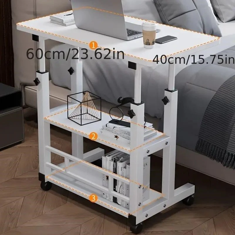 BN<<> White Adjustable Bedside Table with Wheels - photo 2