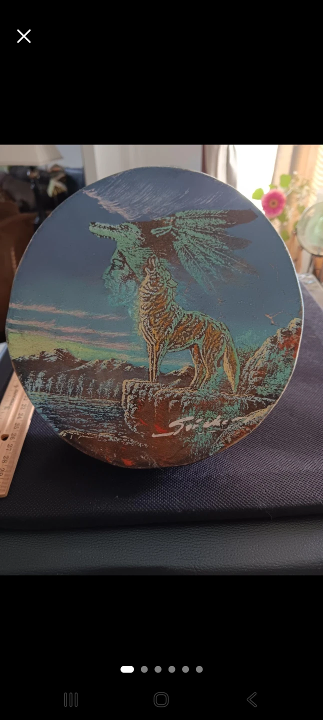 Native American Style Drum with Wolf and Eagle