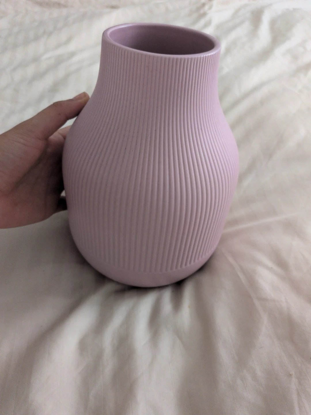 Pink ribbed vase