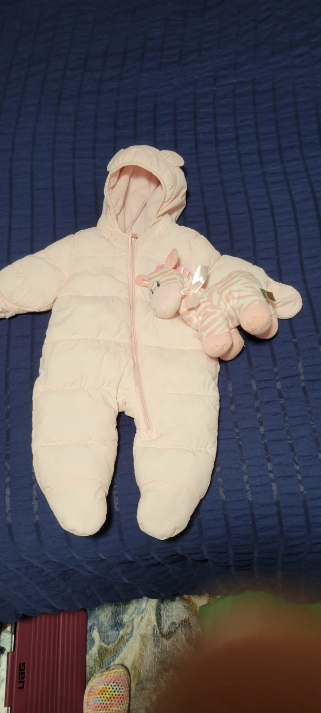 Baby Pink Puffer Snowsuit with Hood and Mittens
