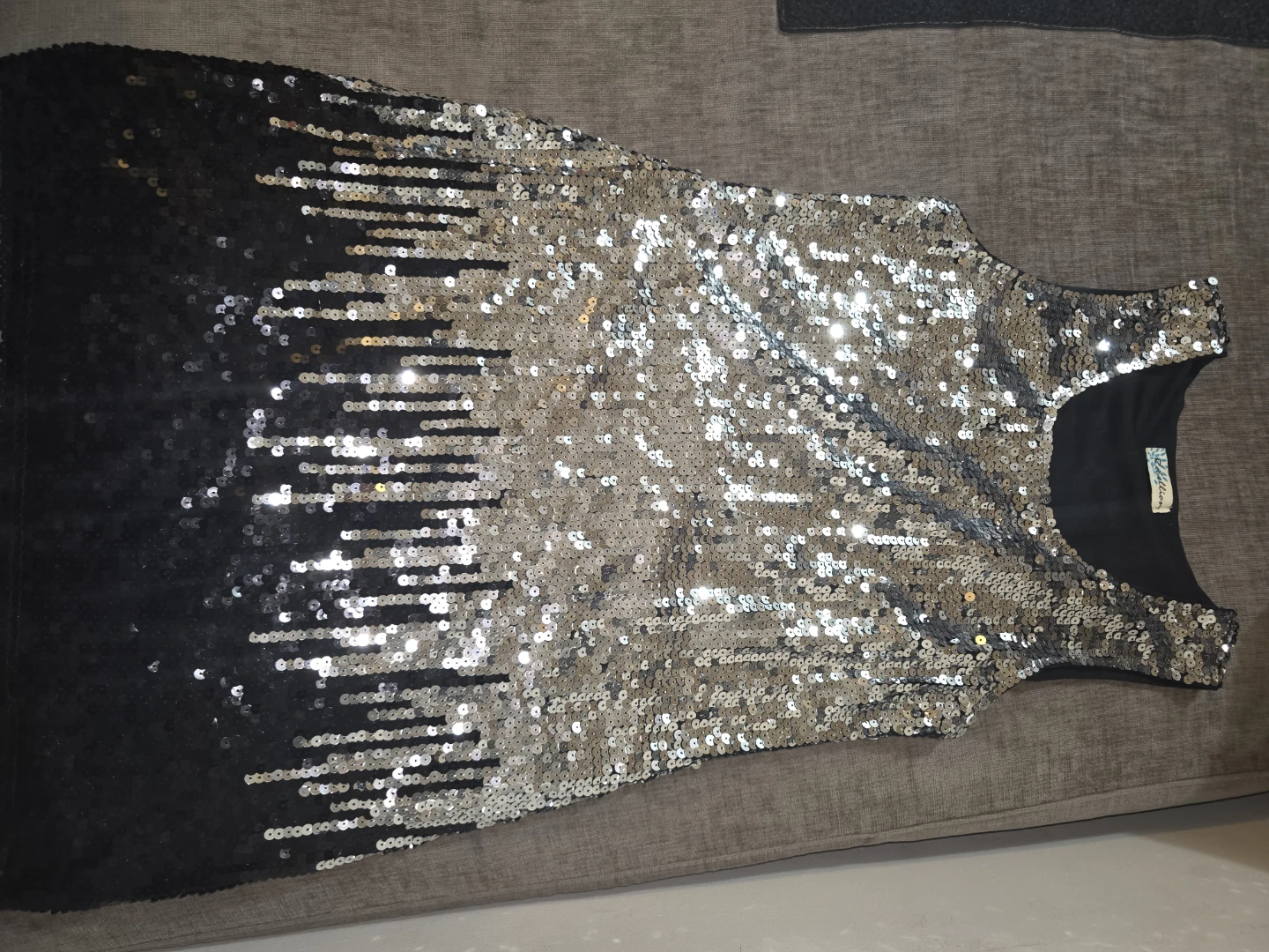 Sequin Ombre Sleeveless Dress Black Silver