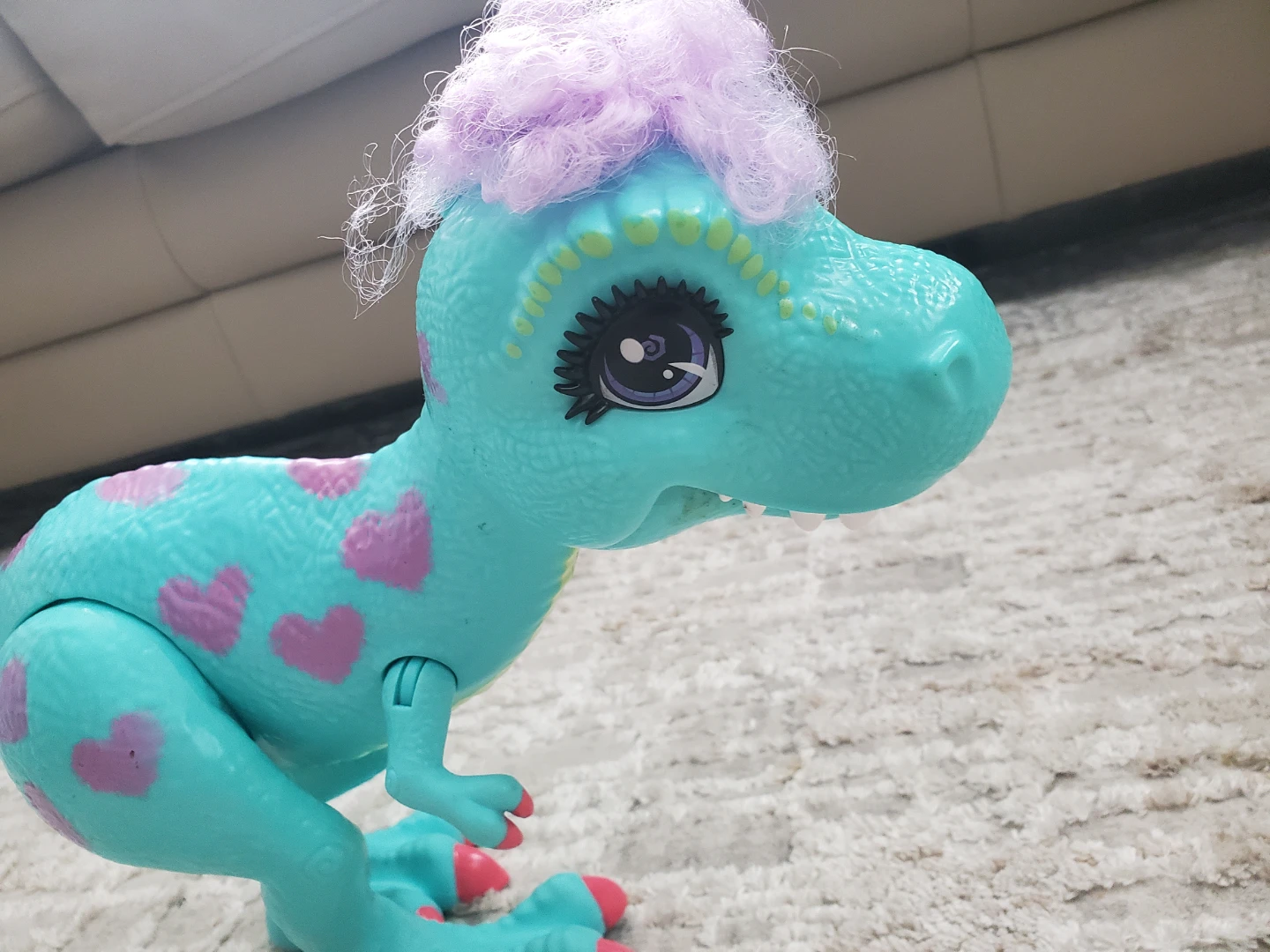 Blue Dinosaur Toy with Pink Hearts and Purple Hair - photo 2