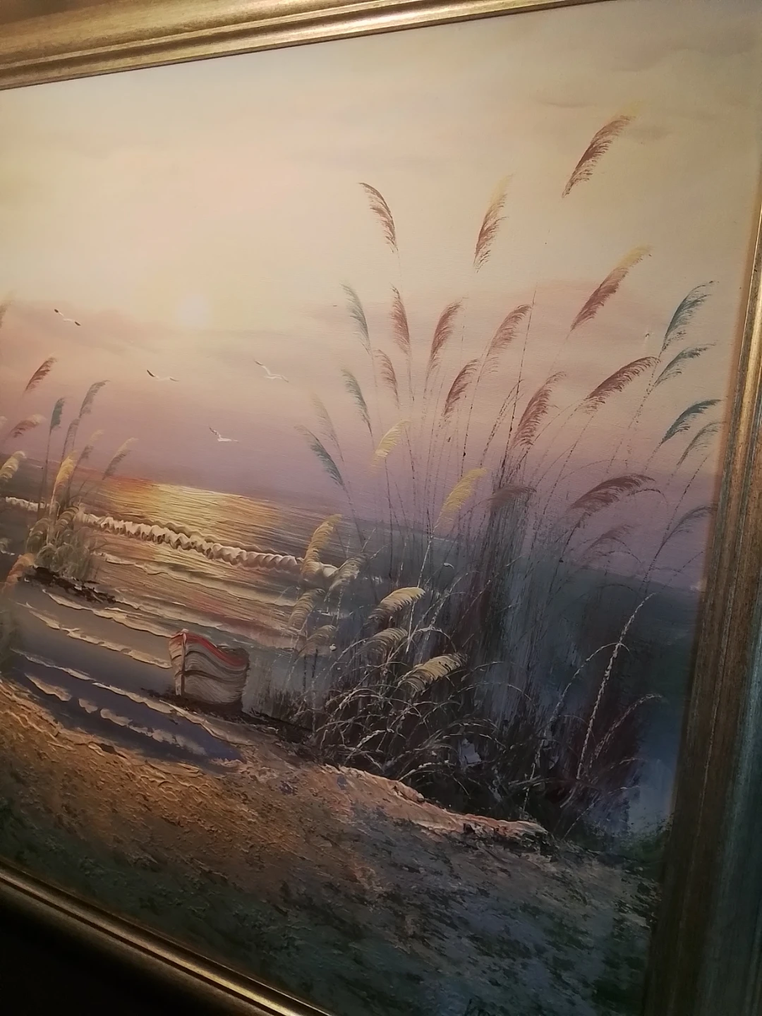 Large Vintage 28" Coastal Seascape Oil Painting – V. Matthews - photo 3