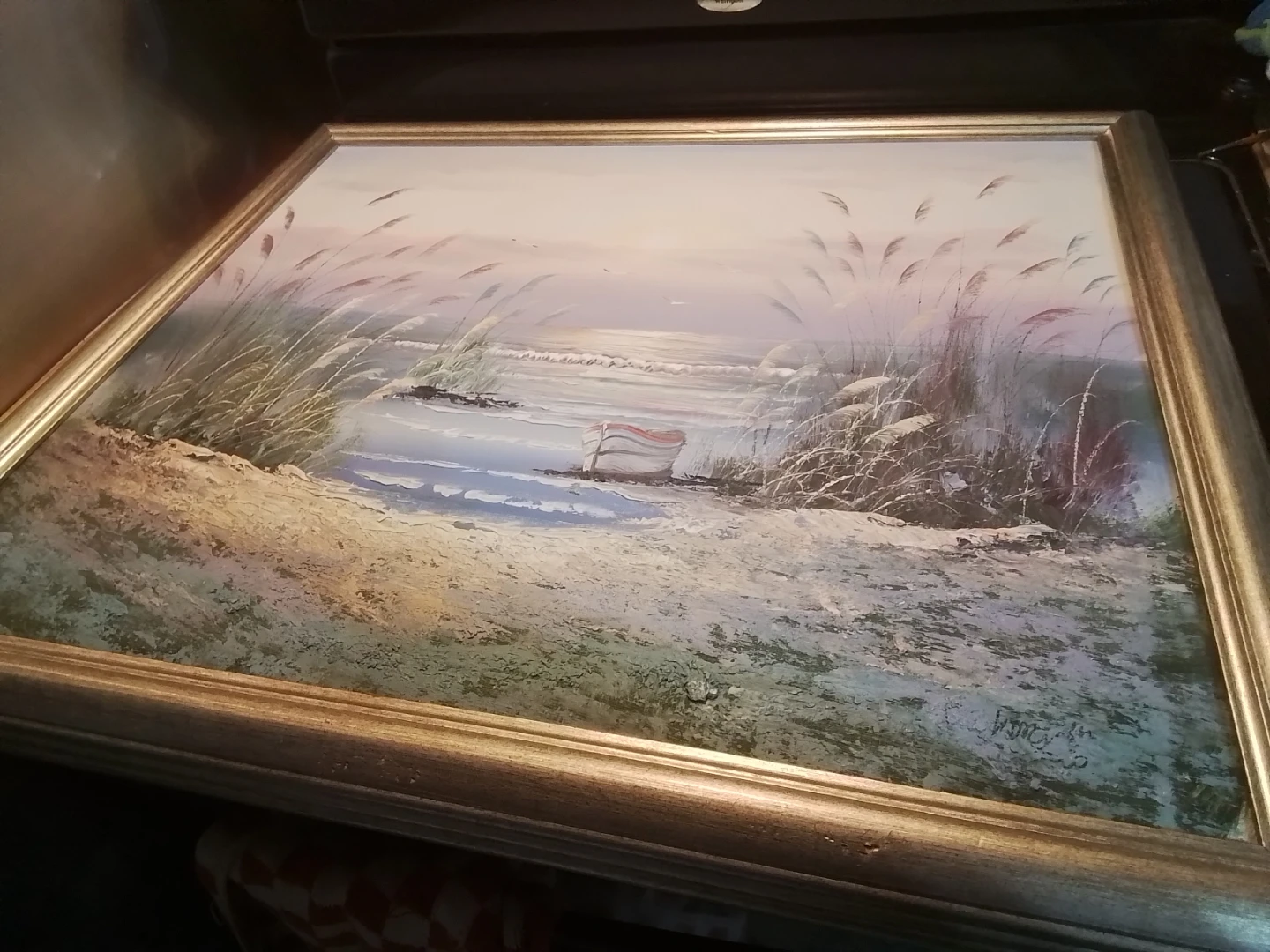 Large Vintage 28" Coastal Seascape Oil Painting – V. Matthews - photo 5