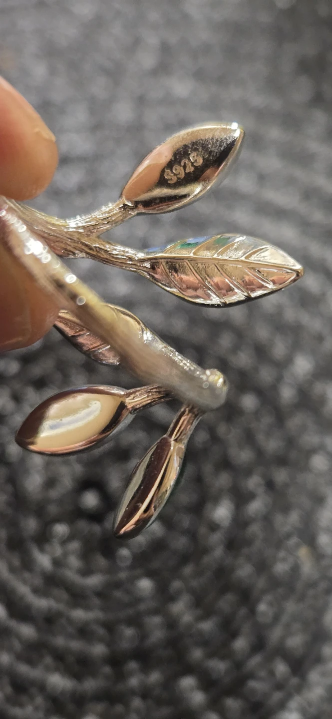 Sterling Silver Leaf Ring with Green Stones - photo 4