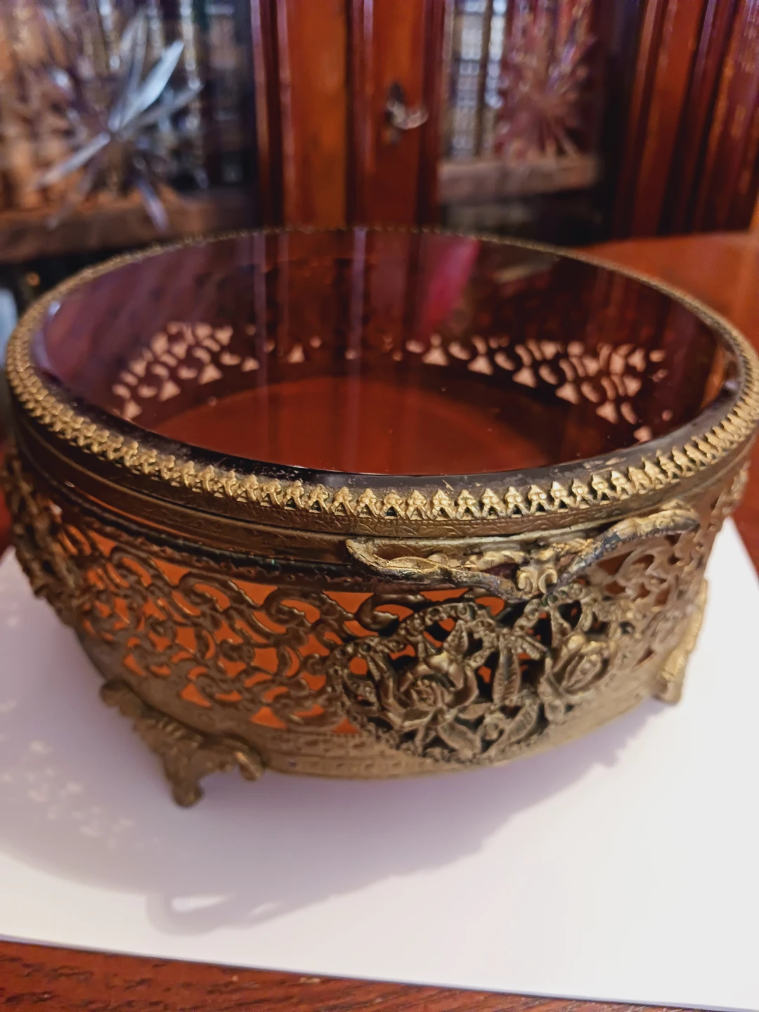 Antique Ornate Ormolu Gold Filigree Large Jewelry Box - photo 2