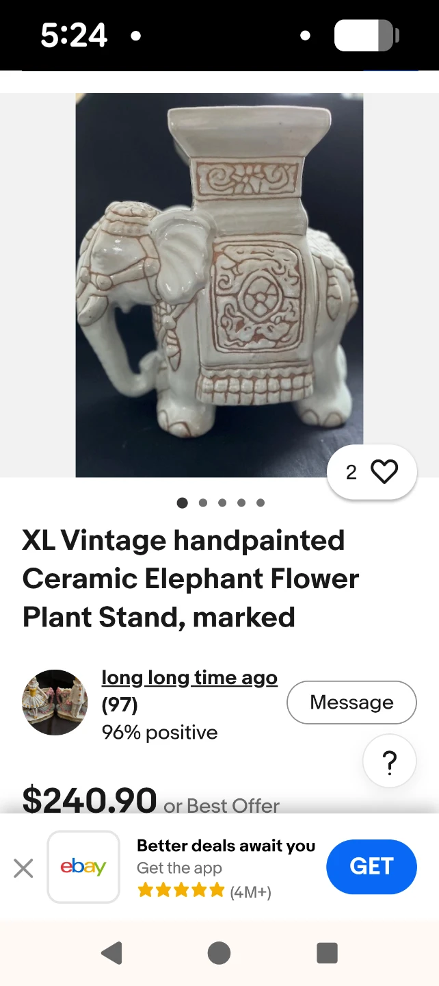 Vintage Handpainted Ceramic Elephant Plant Stand - photo 4