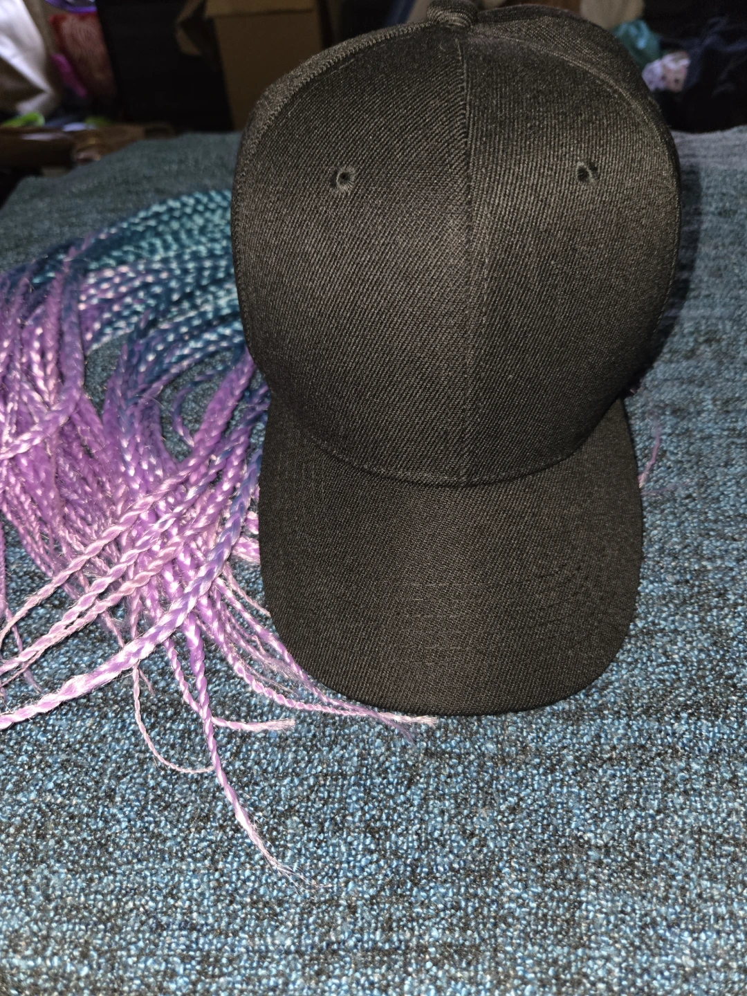 Black Baseball Cap with Attached Braids
