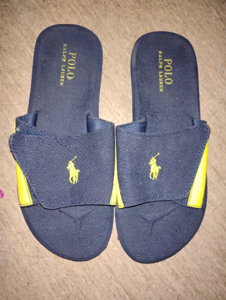 Men's Comfortable & Adjustable, Navy Blue/Yellow Slides!!
