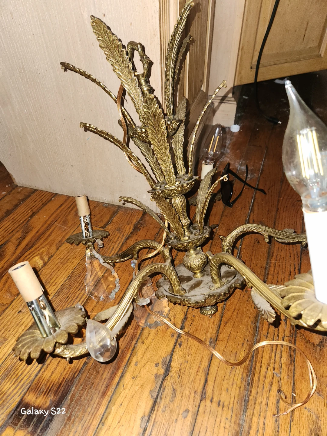 Vintage Brass Chandelier with Crystal Accents - photo 3