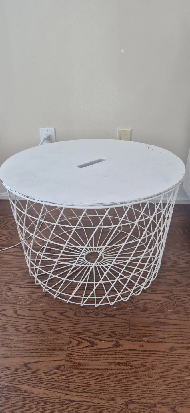 Ikea White Round Wire Basket Coffee Table - photo 2