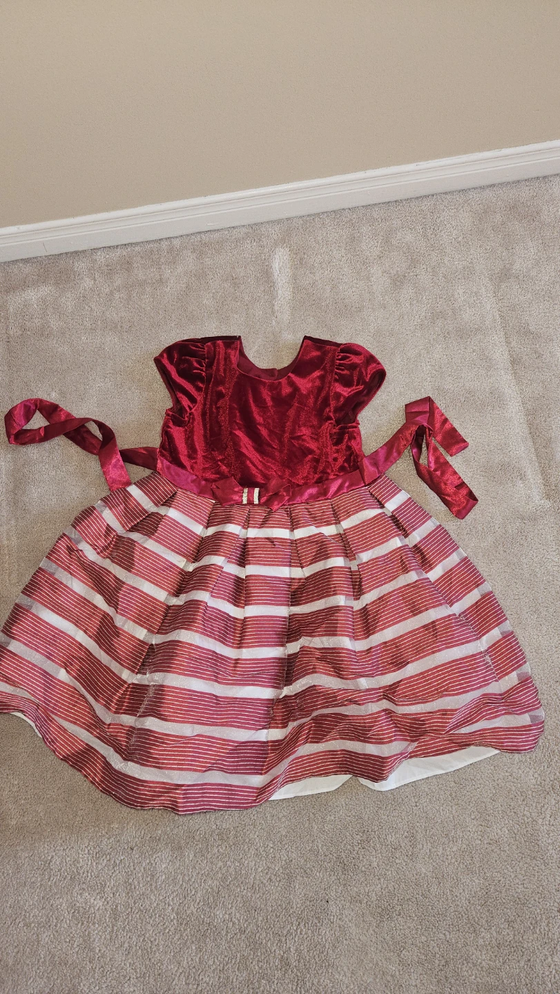 Jona Michelle Girls Red Velvet Stripe Dress Size S