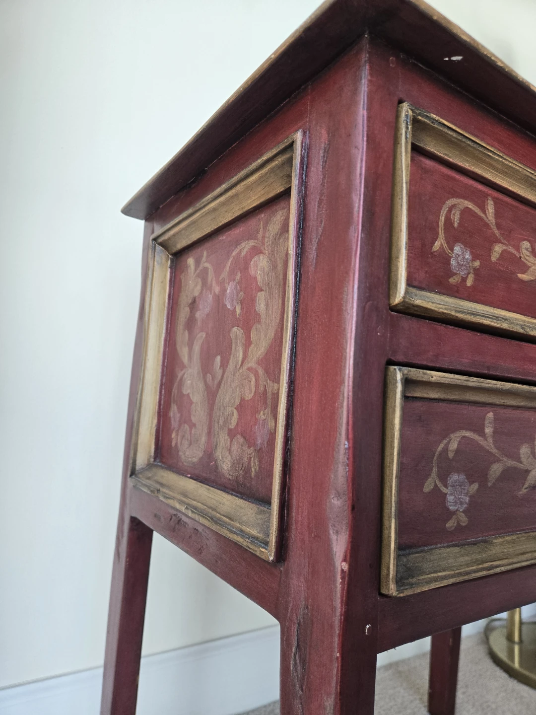 Red Oriental Style End Table with Drawers - photo 3