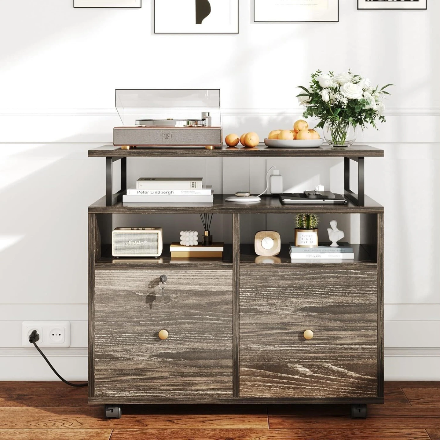 Rustic Brown Cabinet with 2 Drawers