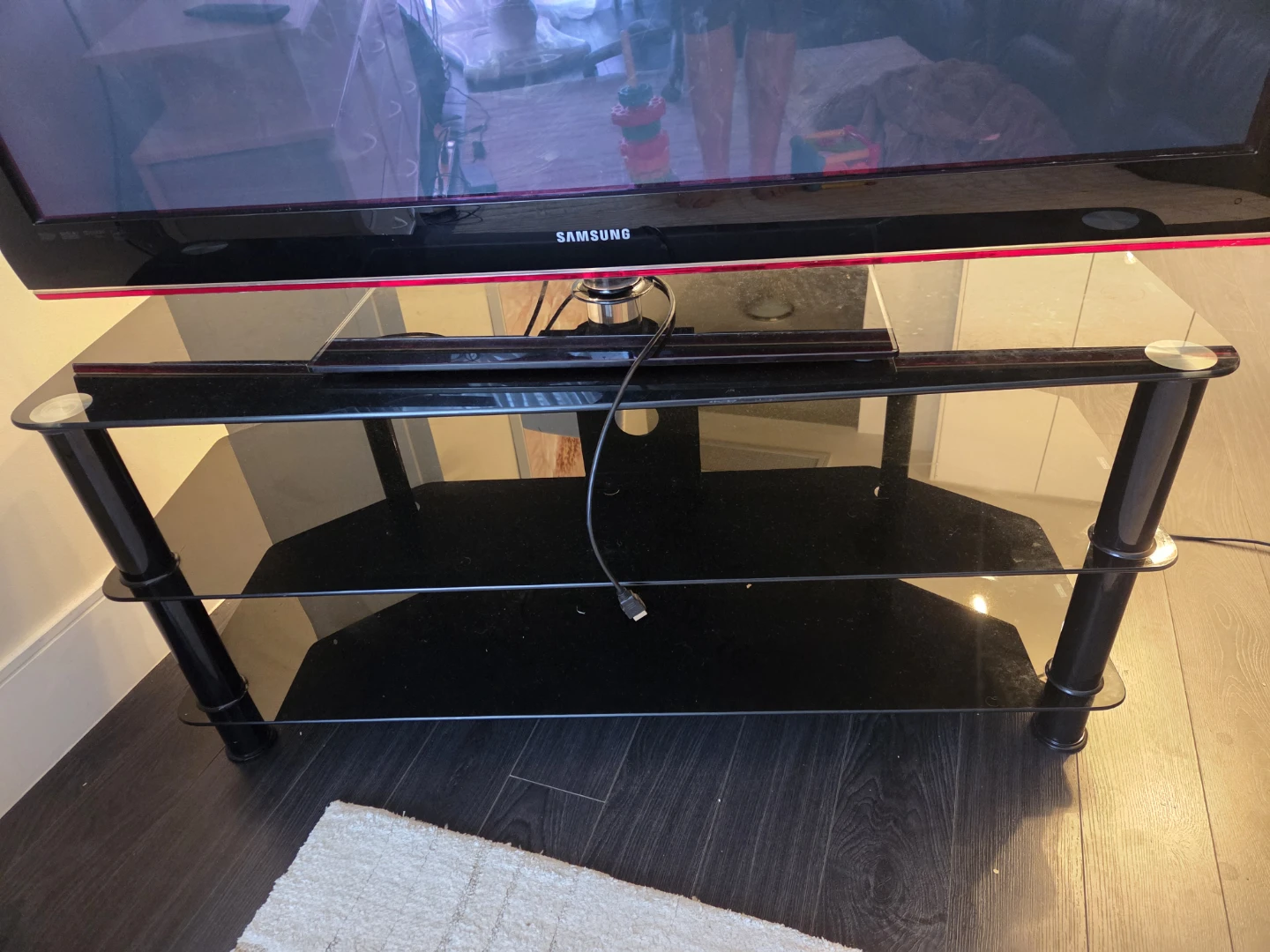 3-Tier Black Glass TV Stand