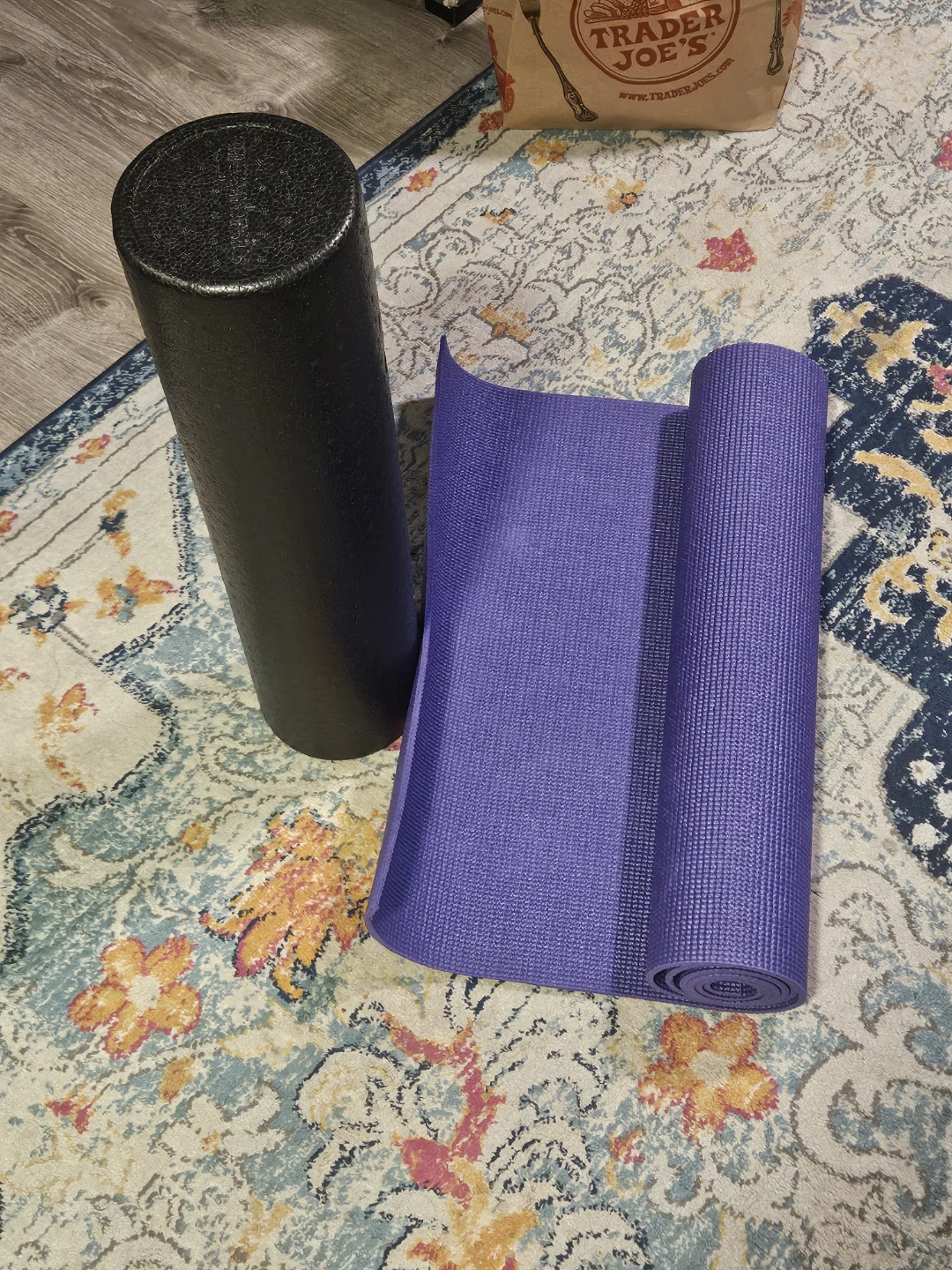 Purple Yoga Mat and Foam Roller Set